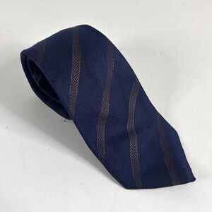 Charles Tyrwhitt 100% Silk Necktie Striped Navy Blue Brown 3 x 62 Preppy Classic